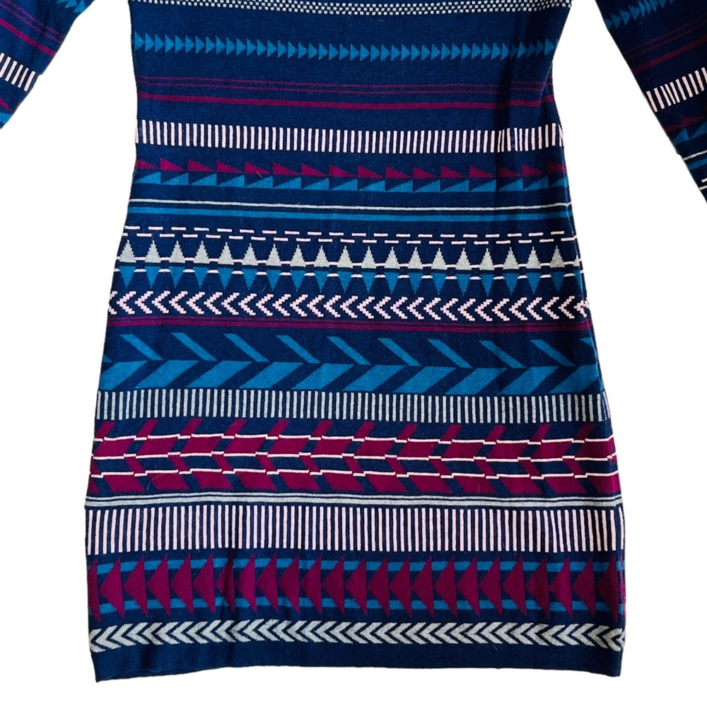 Krimson Klover Sz M Fair Isle Merino Wool Silk Knit Tallchief Blue Sweater Dress - Picture 6 of 14